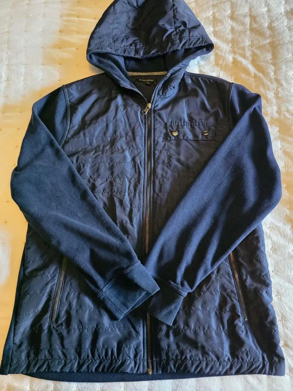 Banana‎ Republic Mixed Media Quilted Fleece Full-Zip Hoodie
